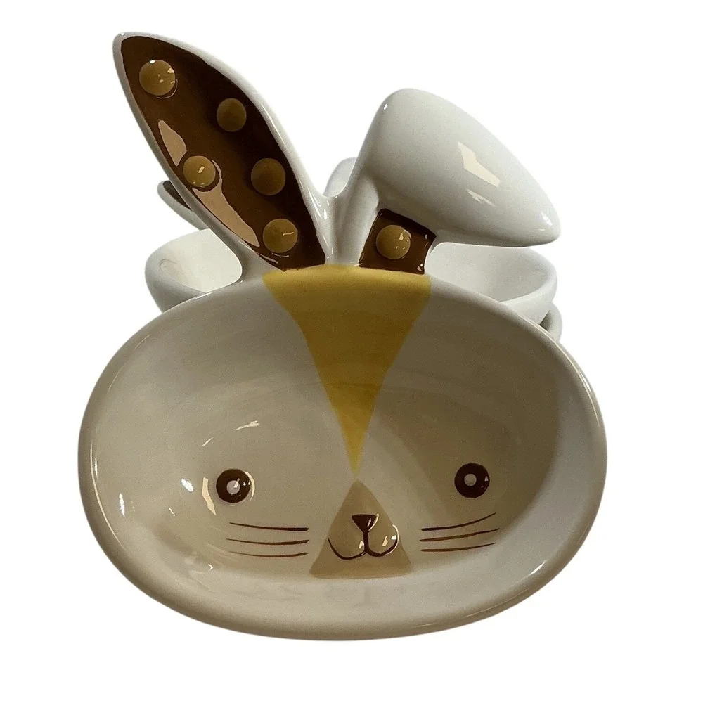 Target Easter 2012 Bunny‎ Rabbit Ceramic Snack Bowls Set of 3 White Brown Yellow